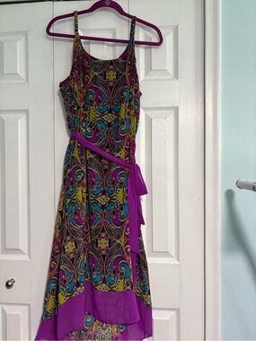 Lane Bryant Purple Multicolor Sleeveless Midi Dress with Tie Belt Size 18/20